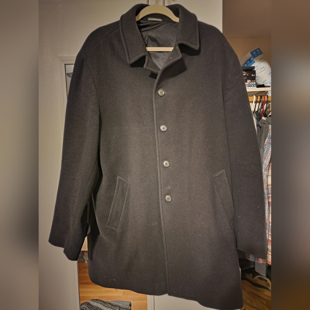 Lauren RALPH LAUREN Top Coat Pea Coat Men  Sz 44L Black Wool Lined Trench Coat